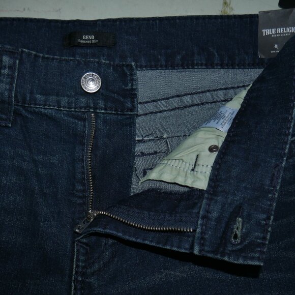 True Religion Geno Big T Flap Jeans Men's Size 36x32 Super Dark Wash Denim NWT - Picture 7 of 11